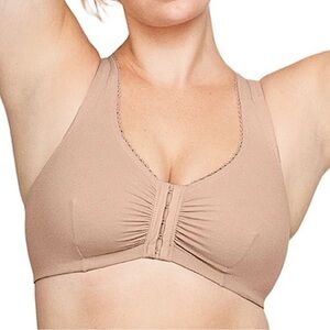 Glamorise 36B/C/D Front Close Cotton T-Back Comfort Nude Bra! NEW!